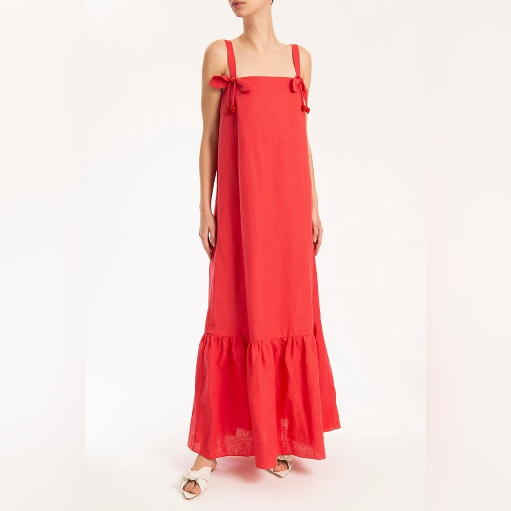 Adriana Degreas Cherry Bomb Red Solid Long Dress with Straps Size L - Picture 2 of 16